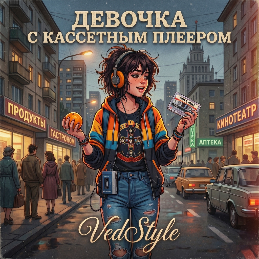 Обложка «Девочка с кассетным плеером»